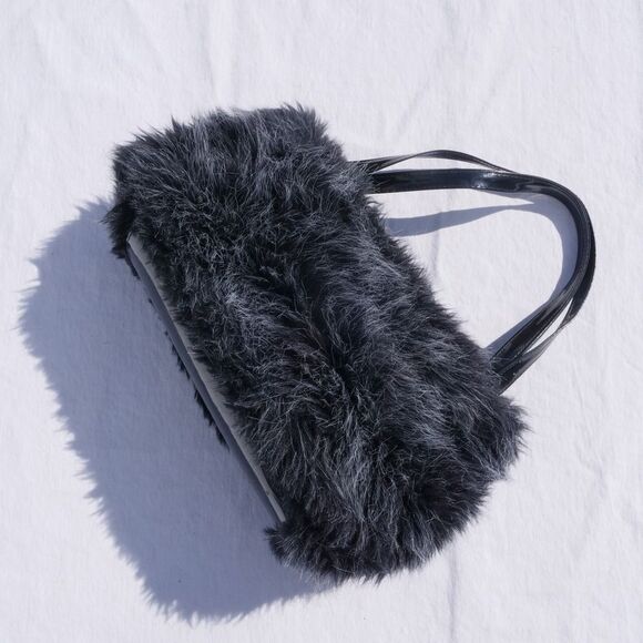 90s/y2k grey faux fur fluffy shoulder bag - Picture 3 of 7